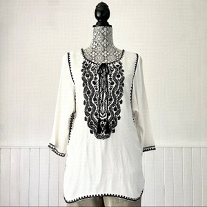 Seventy Sergio Tegon Boho Embroidered Peasant 3/4 Sleeve Tunic Top Size S